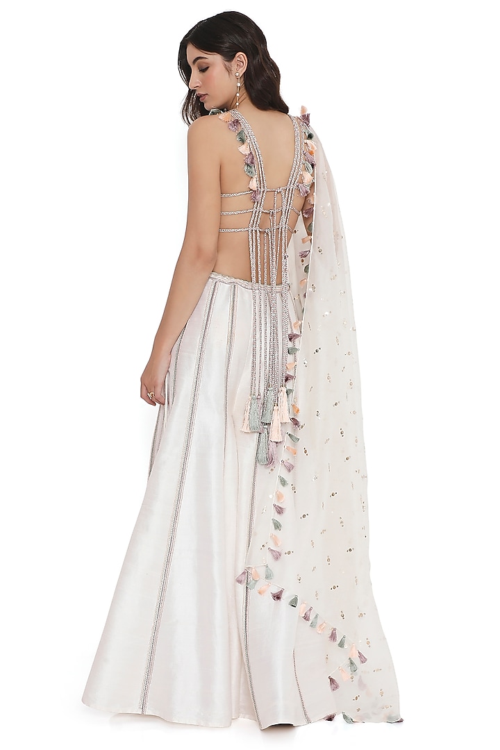 Ivory Dupion Silk Embroidered Bridal Sharara Set by Payal Singhal at Pernia's Pop Up Shop