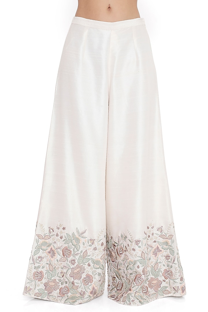 Ivory Dupion Silk Embroidered Kurta Set by Payal Singhal at Pernia's Pop Up Shop