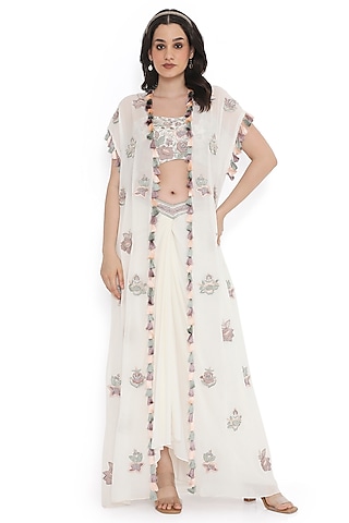 Ivory Georgette Embroidered Jacket Set by Payal Singhal