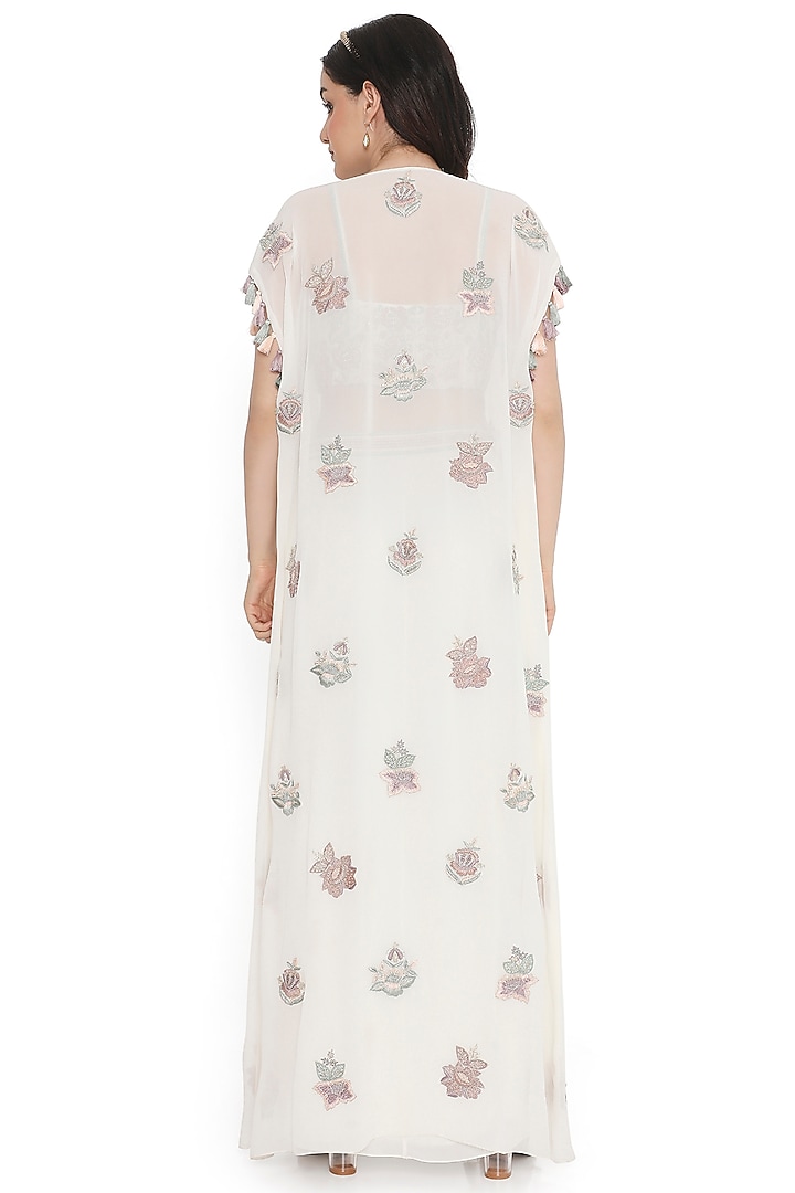 Ivory Georgette Embroidered Jacket Set by Payal Singhal at Pernia's Pop Up Shop