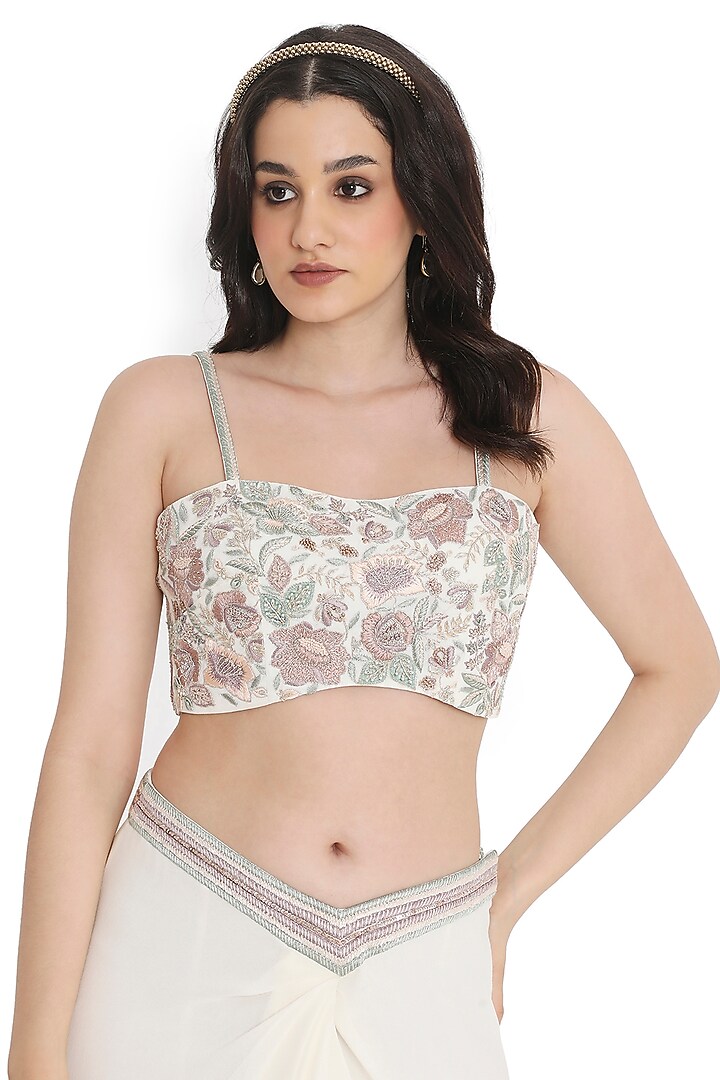 Ivory Georgette Embroidered Jacket Set by Payal Singhal at Pernia's Pop Up Shop