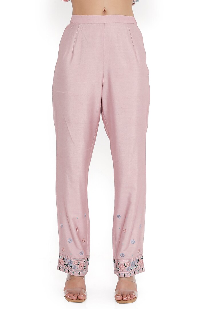 Blush Pink Cotton Silk Embroidered Kurta Set by Payal Singhal at Pernia's Pop Up Shop