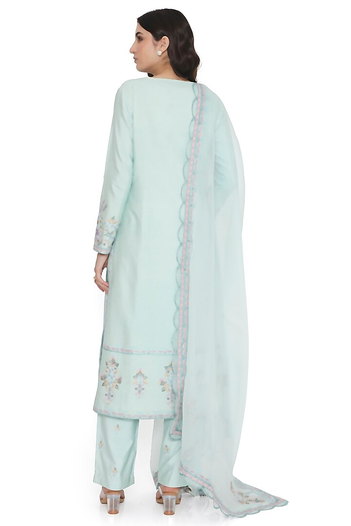 Powder Blue Cotton Silk Embroidered Kurta Set by Payal Singhal at Pernia's Pop Up Shop