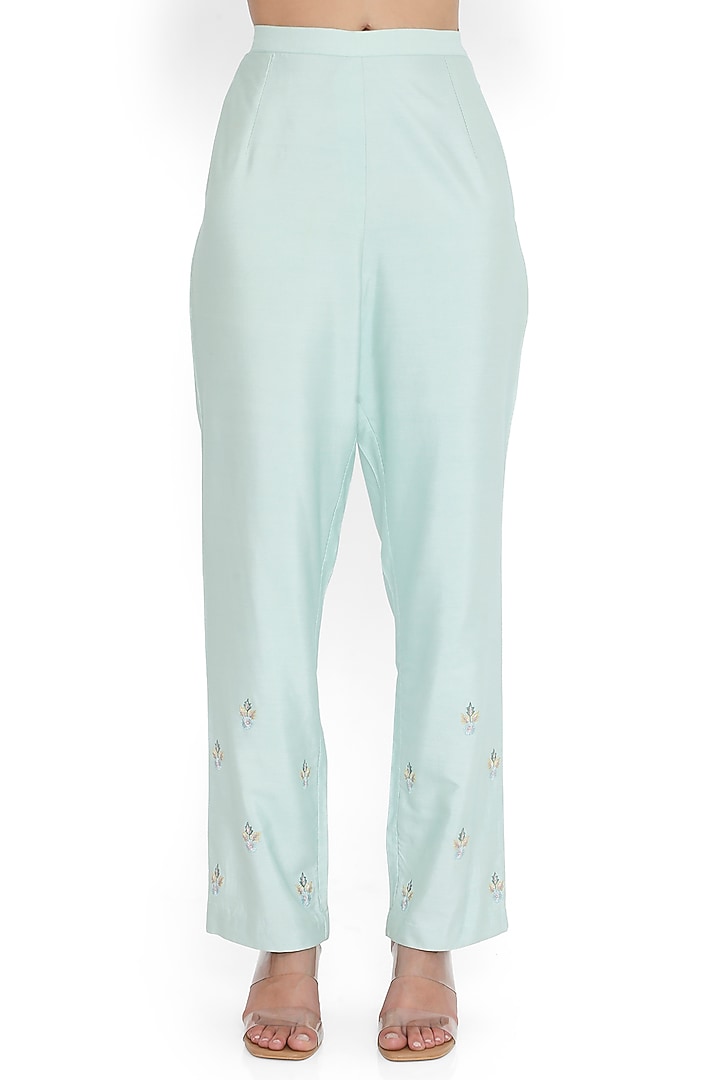 Powder Blue Cotton Silk Embroidered Kurta Set by Payal Singhal at Pernia's Pop Up Shop