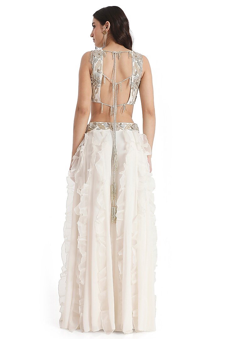 Off-White Georgette Ruffled Bridal Sharara Set by Payal Singhal at Pernia's Pop Up Shop