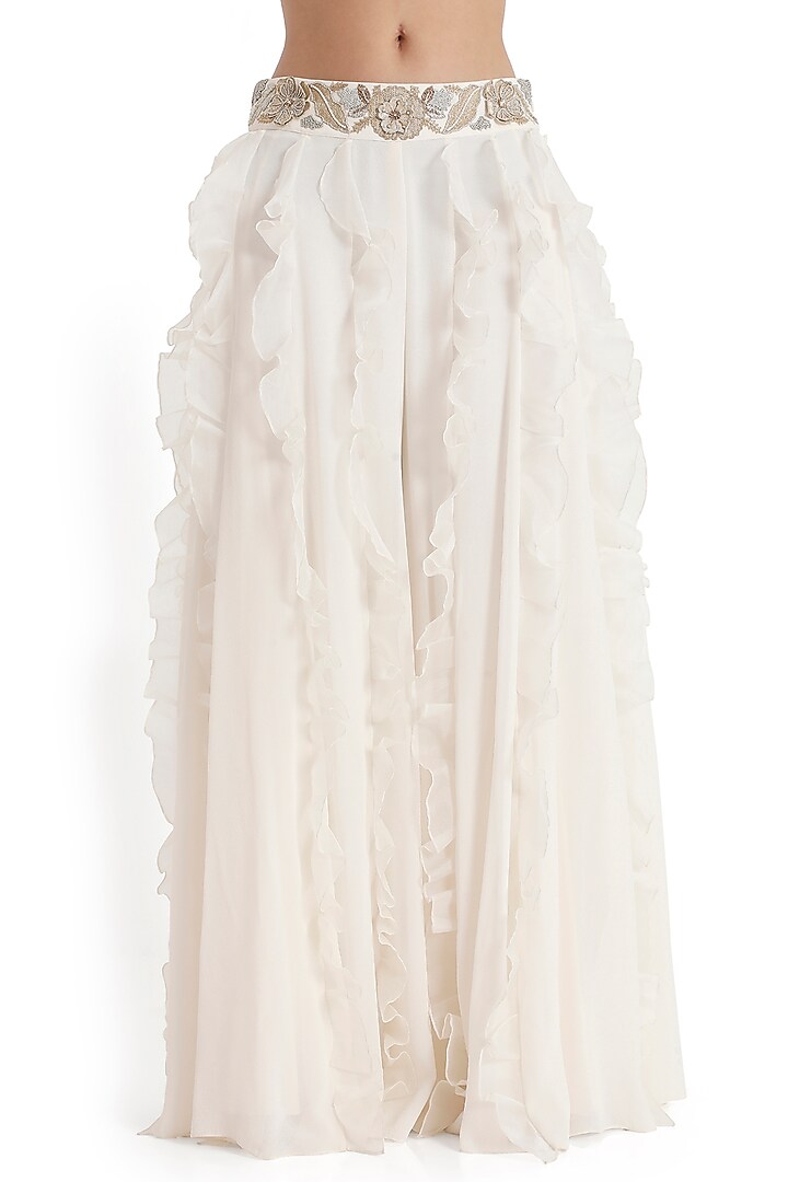 Off-White Georgette Ruffled Bridal Sharara Set by Payal Singhal at Pernia's Pop Up Shop