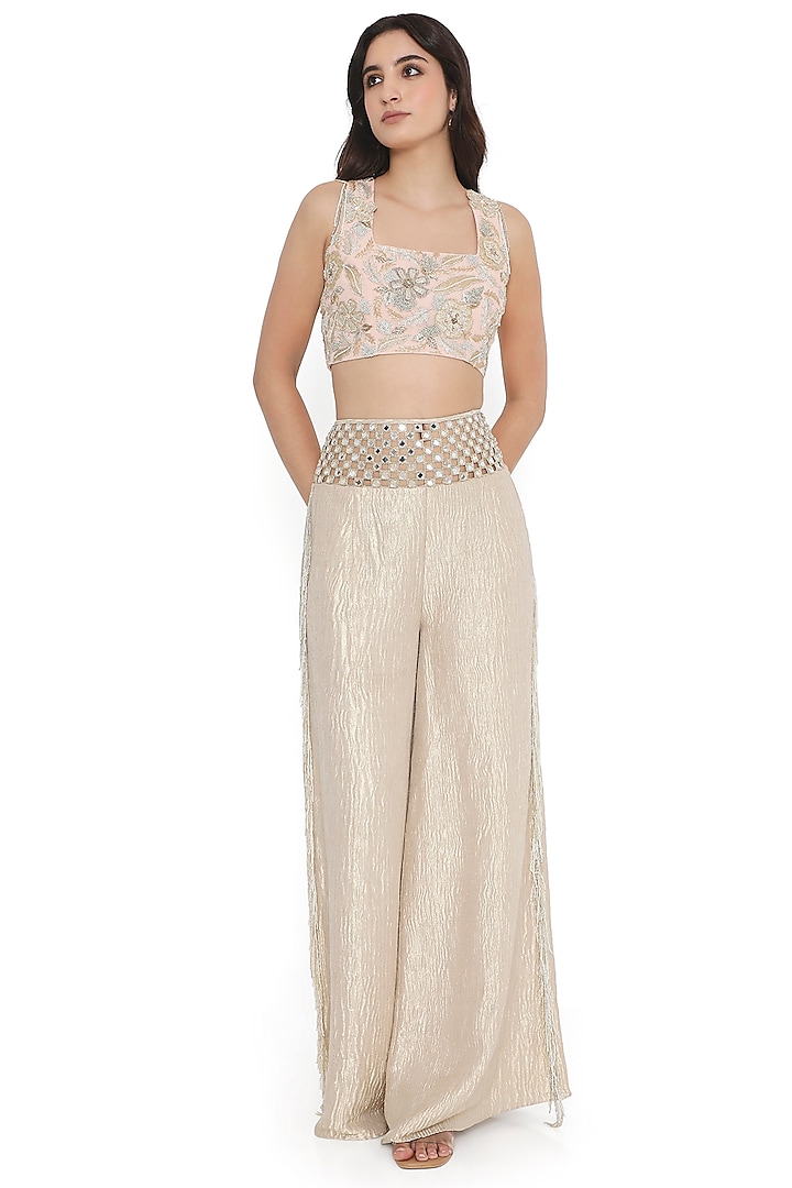Gold Tissue Palazzo Pant Set by Payal Singhal at Pernia's Pop Up Shop