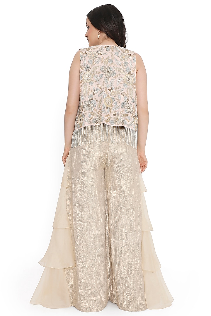 Rose Pink Georgette Embroidered Jacket Set by Payal Singhal at Pernia's Pop Up Shop