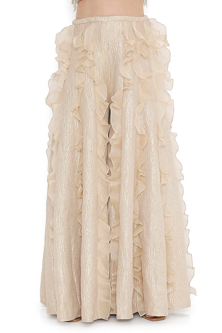 Gold Tissue Frilled Bridal Sharara Set by Payal Singhal at Pernia's Pop Up Shop