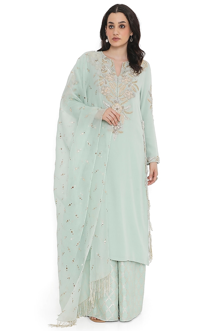 Powder Blue Georgette Embroidered Kurta Set by Payal Singhal at Pernia's Pop Up Shop