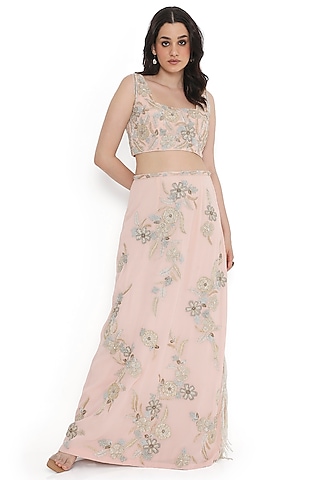Blush Pink Georgette Embroidered Skirt Set by Payal Singhal