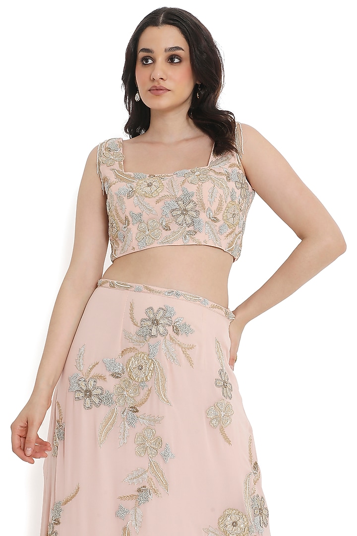 Blush Pink Georgette Embroidered Skirt Set by Payal Singhal at Pernia's Pop Up Shop