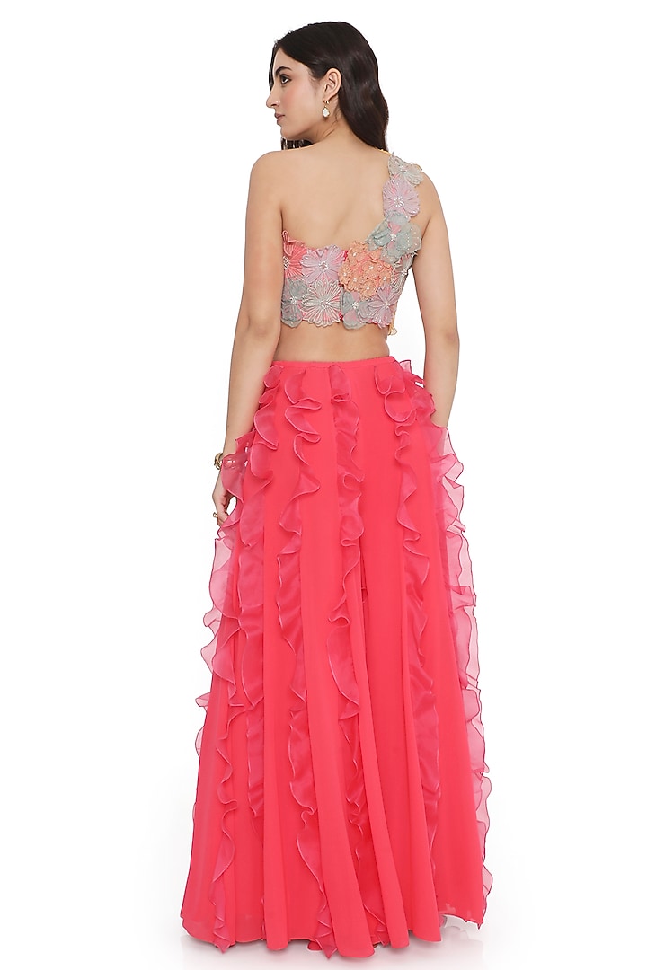 Hot Pink Organza Ruffled Bridal Sharara Set by Payal Singhal at Pernia's Pop Up Shop