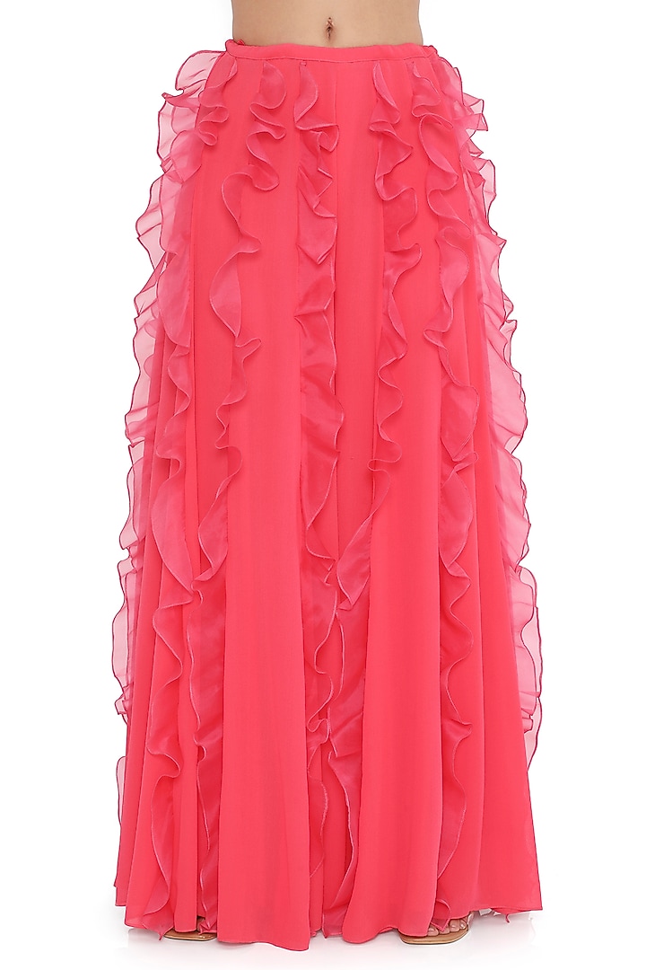 Hot Pink Organza Ruffled Bridal Sharara Set by Payal Singhal at Pernia's Pop Up Shop