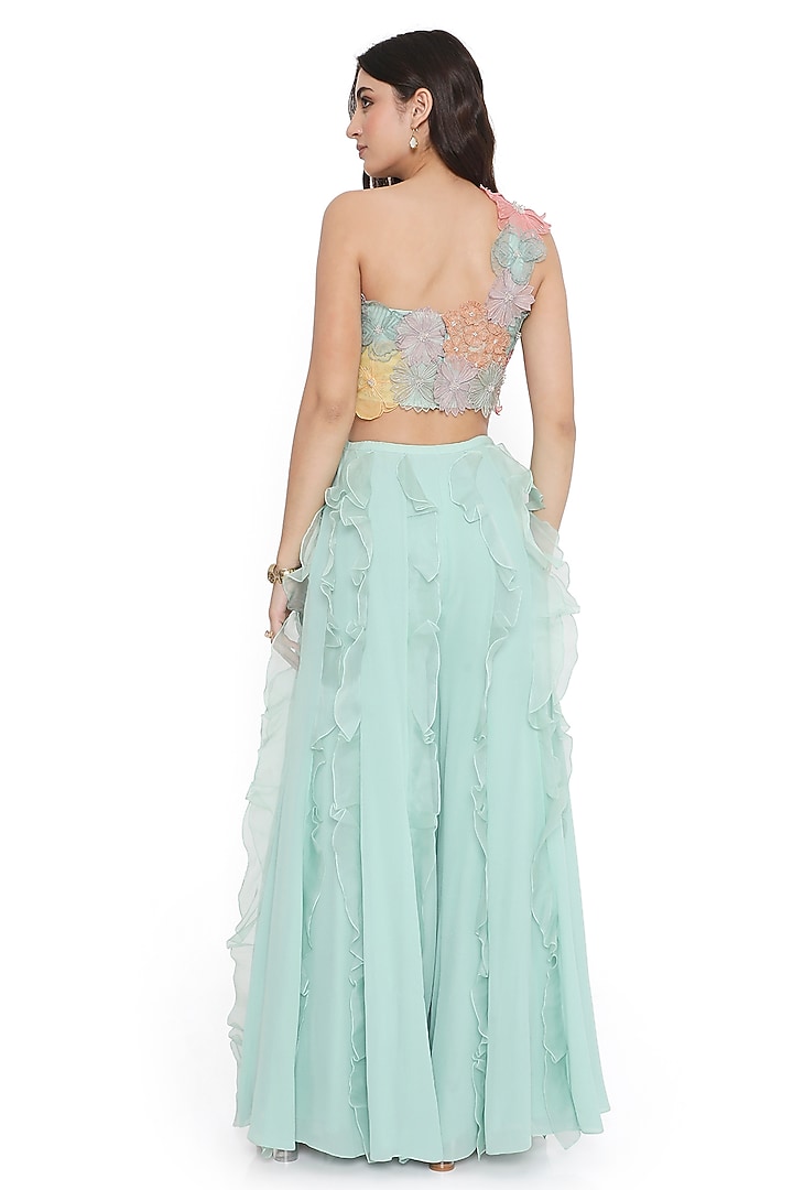 Aqua Blue Organza Ruffled Bridal Sharara Set by Payal Singhal at Pernia's Pop Up Shop