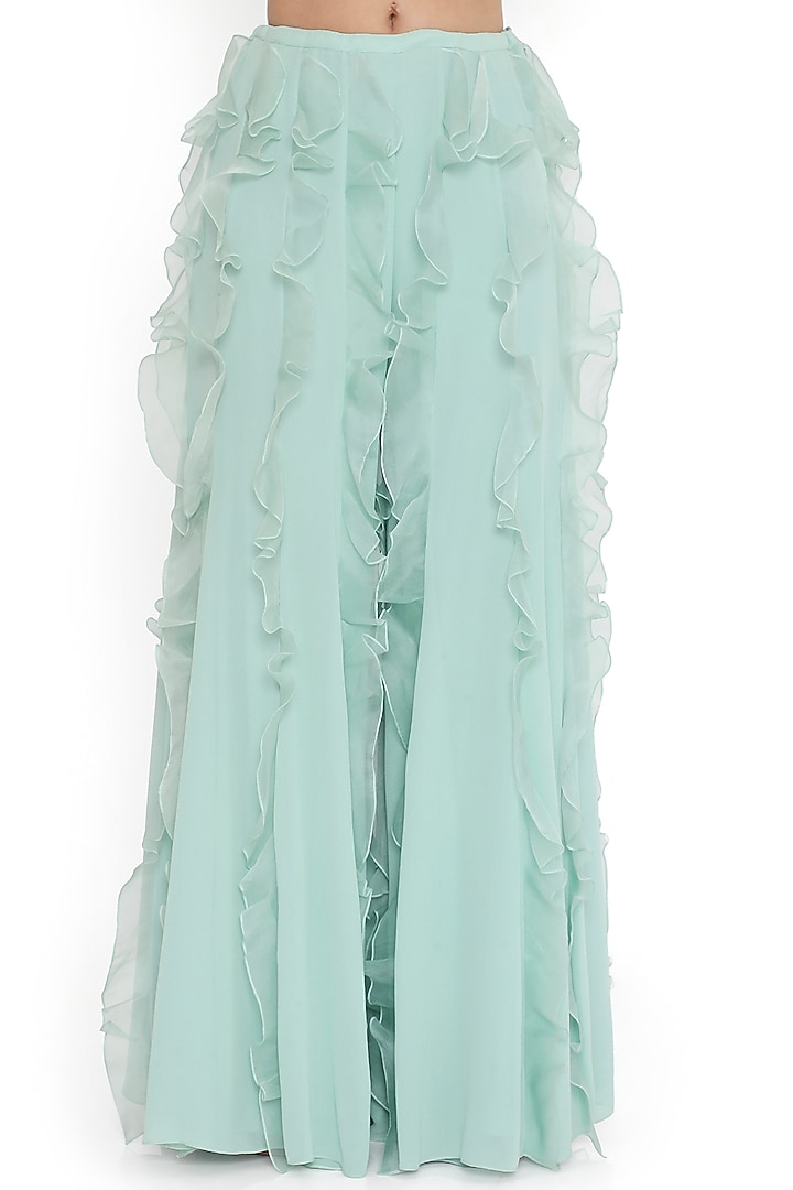 Aqua Blue Organza Ruffled Bridal Sharara Set by Payal Singhal at Pernia's Pop Up Shop