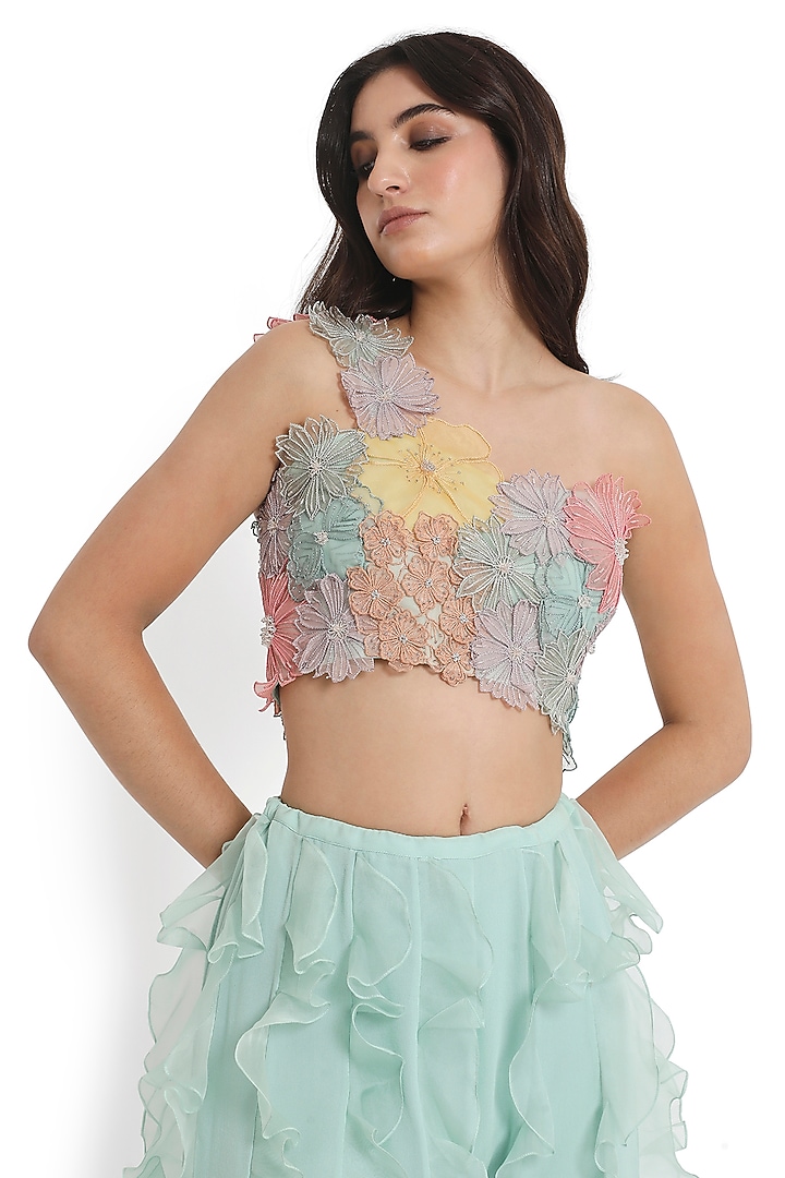 Aqua Blue Organza Ruffled Bridal Sharara Set by Payal Singhal at Pernia's Pop Up Shop