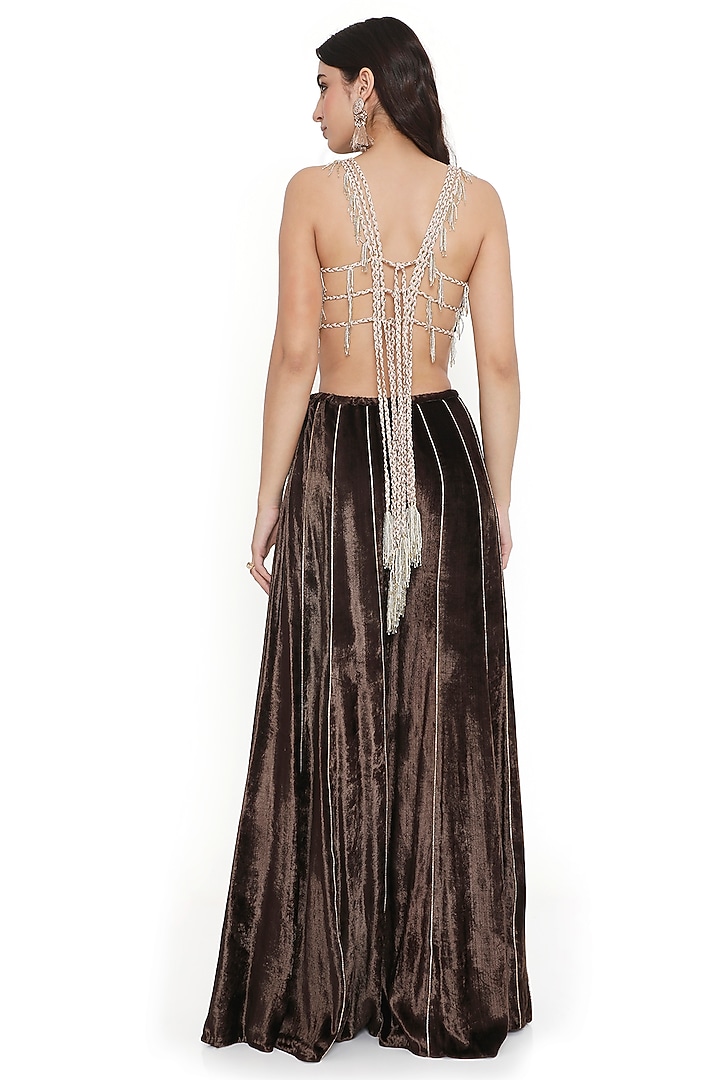 Brown Velvet Wedding Sharara Set by Payal Singhal at Pernia's Pop Up Shop