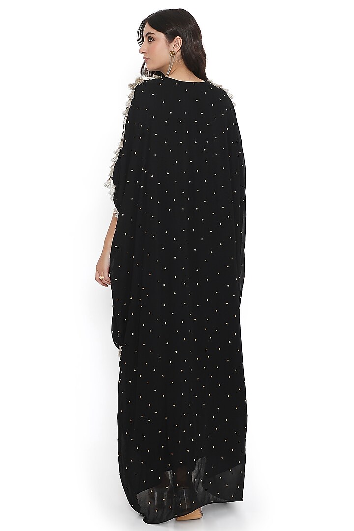 Black Mukaish Georgette Embroidered High-Low Kaftan Set by Payal Singhal at Pernia's Pop Up Shop
