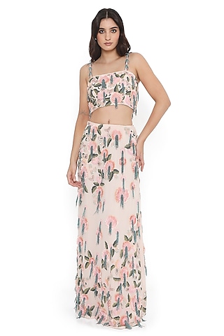 Blush Pink Georgette Embroidered Slit Skirt Set by Payal Singhal