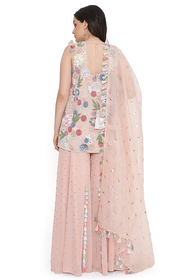 Rose Pink Mukaish Georgette Bridal Sharara Set by Payal Singhal at Pernia's Pop Up Shop