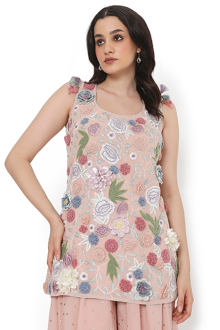 Rose Pink Mukaish Georgette Bridal Sharara Set by Payal Singhal at Pernia's Pop Up Shop