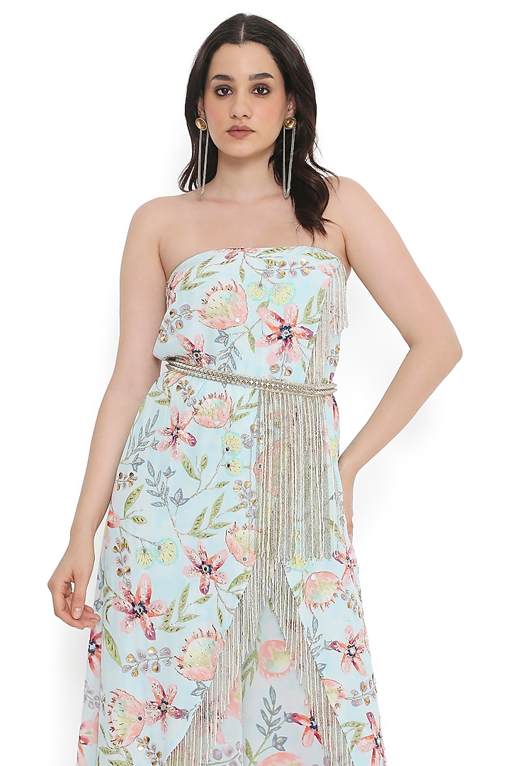 Lavender Crepe Printed & Embroidered Tube Kurta Set by Payal Singhal at Pernia's Pop Up Shop