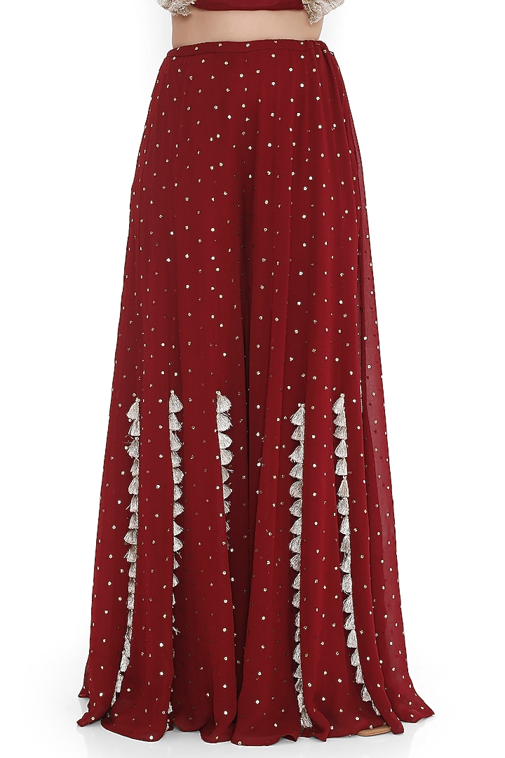 Maroon Mukaish Georgette Wedding Sharara Set by Payal Singhal at Pernia's Pop Up Shop