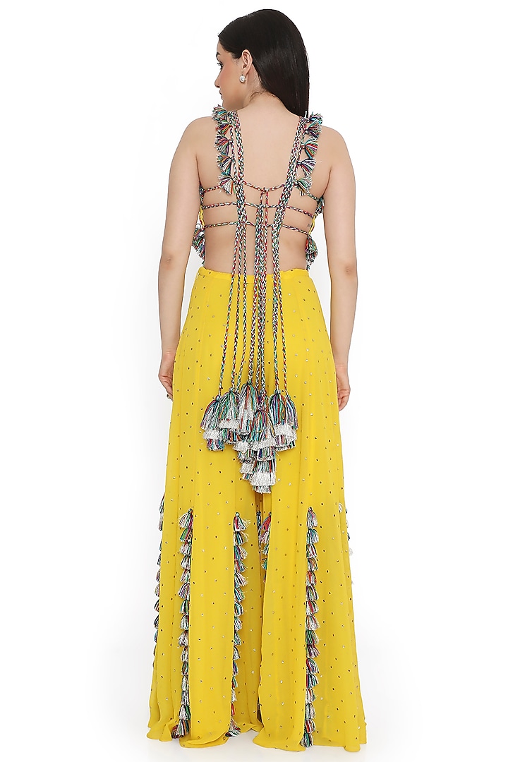 Yellow Mukaish Georgette Wedding Sharara Set by Payal Singhal at Pernia's Pop Up Shop