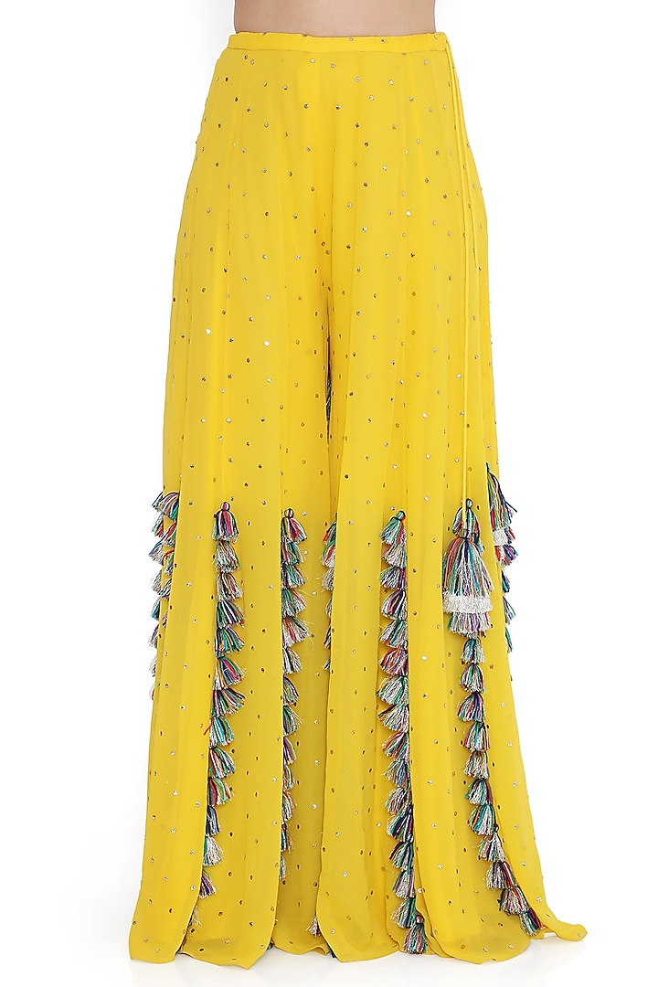 Yellow Mukaish Georgette Wedding Sharara Set by Payal Singhal at Pernia's Pop Up Shop