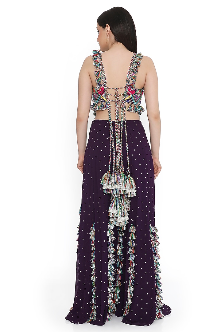 Purple Mukaish Georgette Wedding Sharara Set by Payal Singhal at Pernia's Pop Up Shop