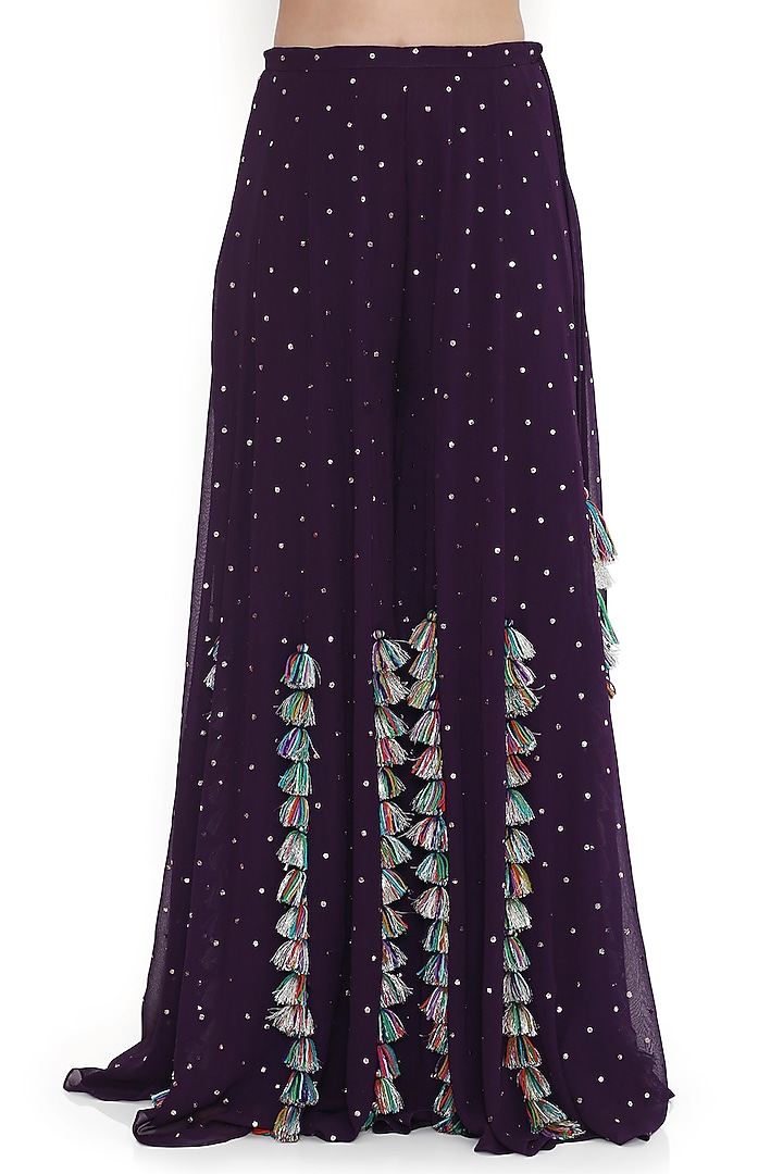 Purple Mukaish Georgette Wedding Sharara Set by Payal Singhal at Pernia's Pop Up Shop