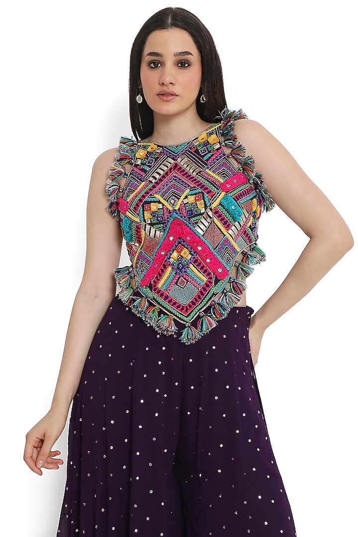 Purple Mukaish Georgette Wedding Sharara Set by Payal Singhal at Pernia's Pop Up Shop