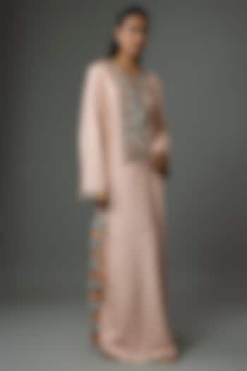 Stone-Colored Dola Silk Embroidered Kaftan by Payal Singhal at Pernia's Pop Up Shop