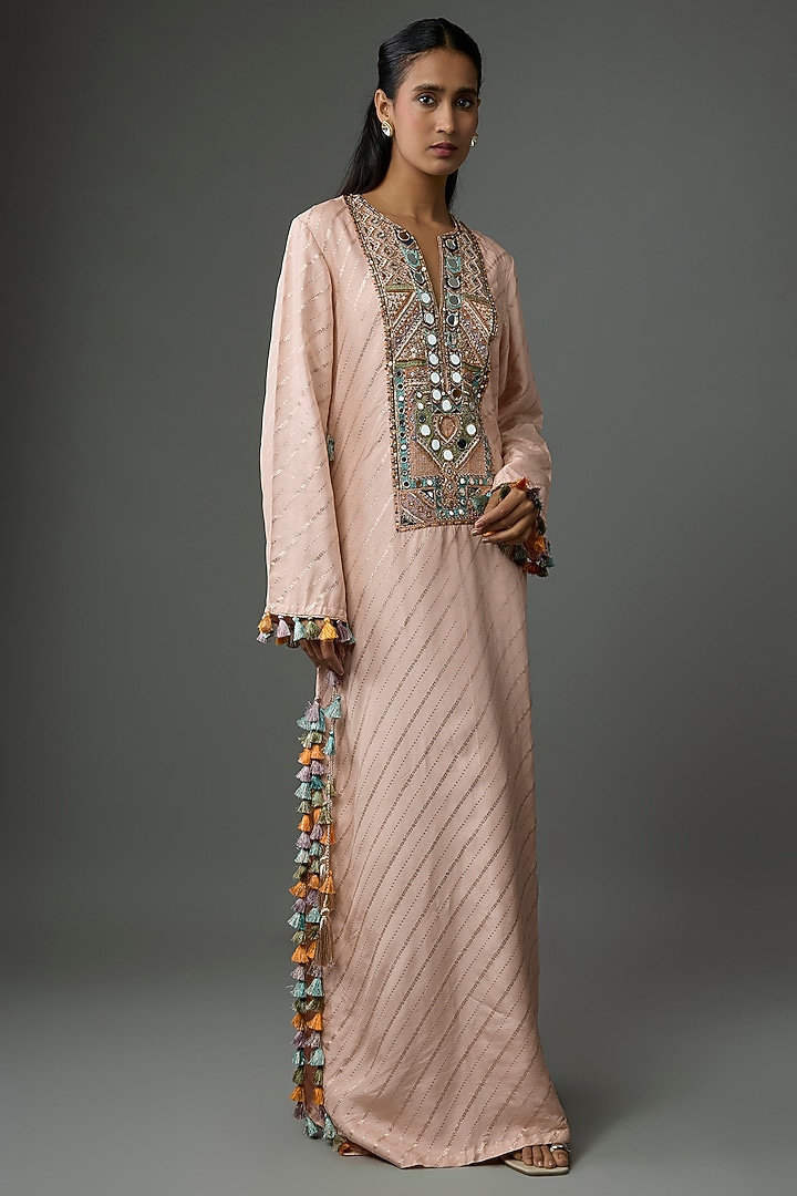 Stone-Colored Dola Silk Embroidered Kaftan by Payal Singhal at Pernia's Pop Up Shop