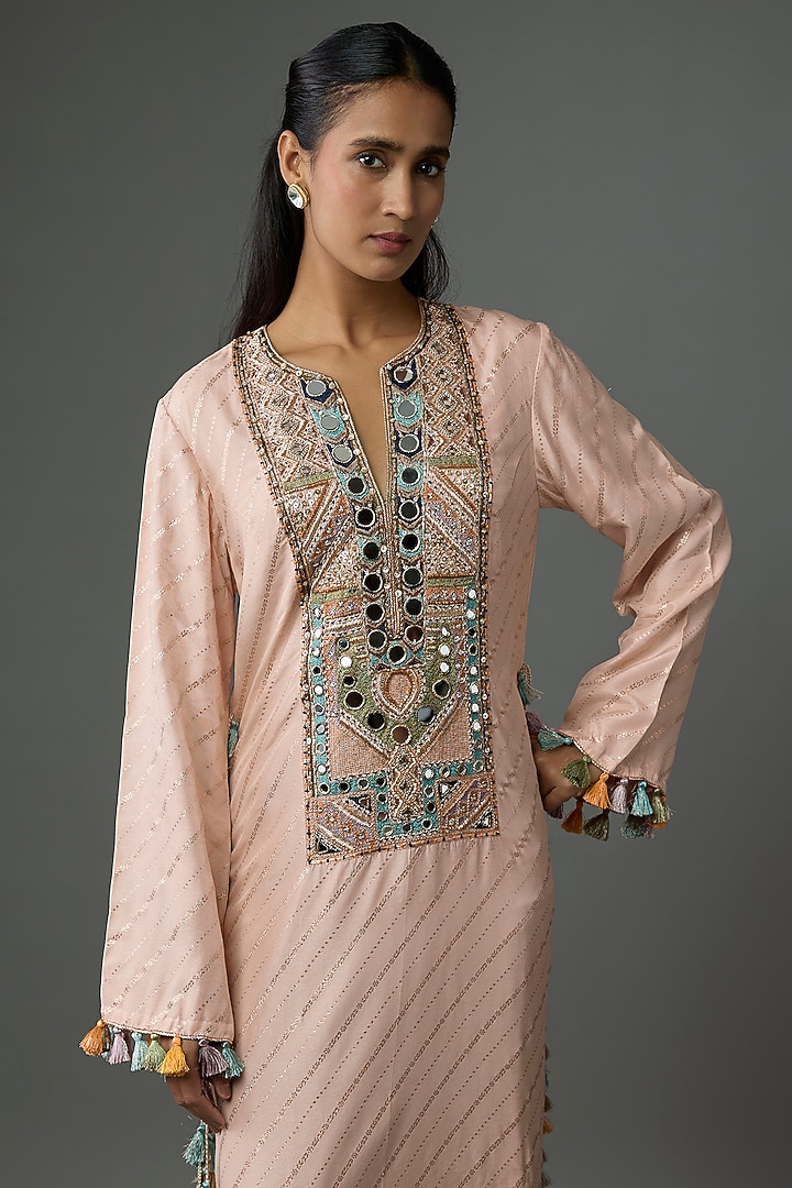 Stone-Colored Dola Silk Embroidered Kaftan by Payal Singhal at Pernia's Pop Up Shop