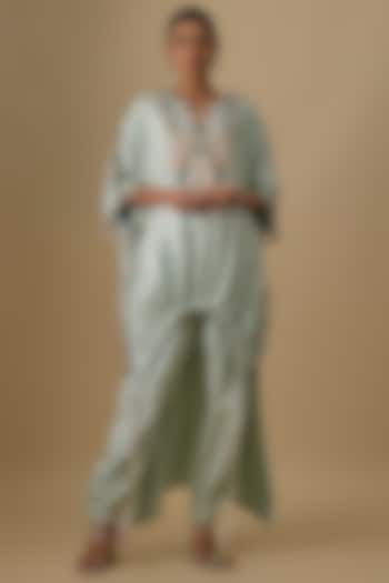 Seafoam Green Dola Silk Embroidered Kaftan Set by Payal Singhal at Pernia's Pop Up Shop