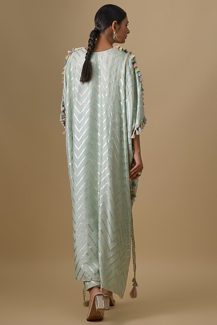 Seafoam Green Dola Silk Embroidered Kaftan Set by Payal Singhal at Pernia's Pop Up Shop