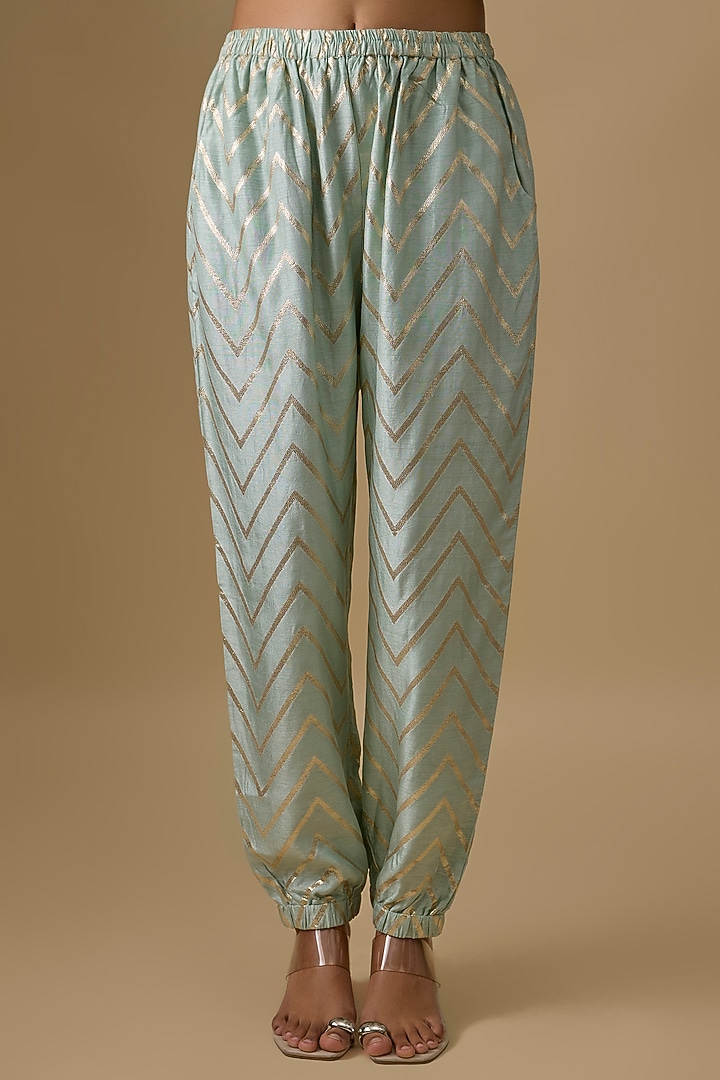 Seafoam Green Dola Silk Embroidered Kaftan Set by Payal Singhal at Pernia's Pop Up Shop