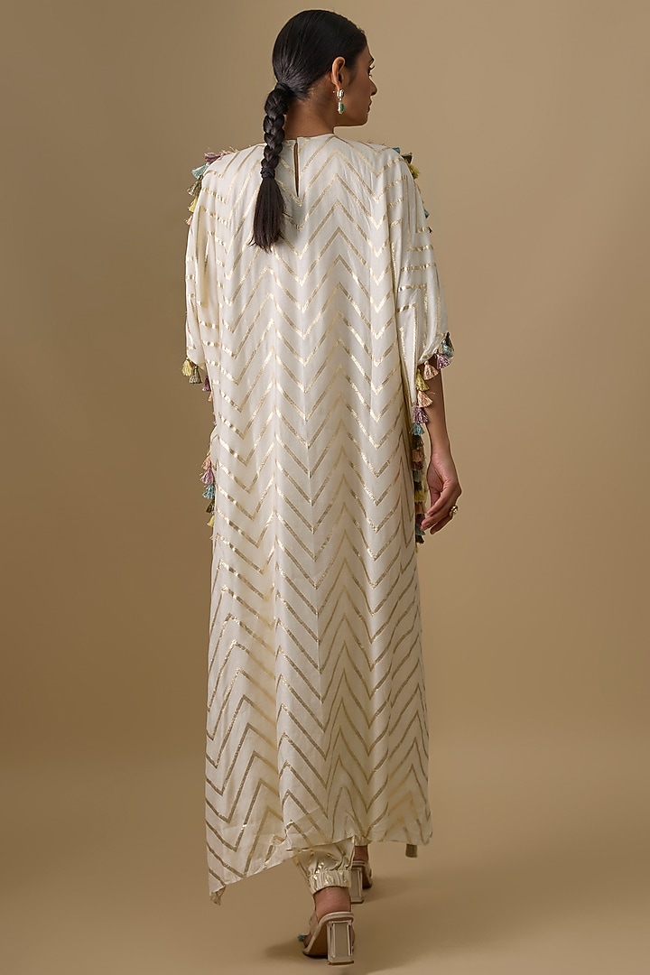 Off-White Dola Silk Embroidered Kaftan Set by Payal Singhal at Pernia's Pop Up Shop