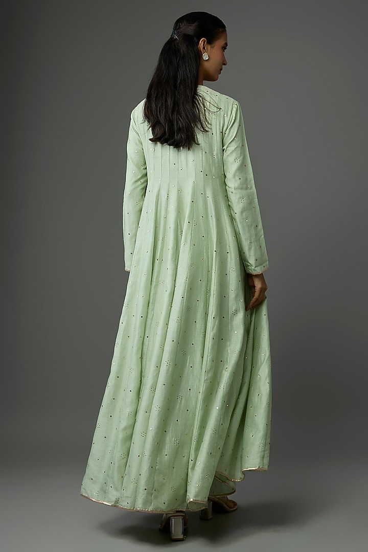 Mint Green Silkmul Resham Embroidered Bridal Anarkali Set by Payal Singhal at Pernia's Pop Up Shop