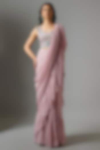 Lilac Mukaish Georgette Embroidered Draped Reception Saree Set by Payal Singhal at Pernia's Pop Up Shop