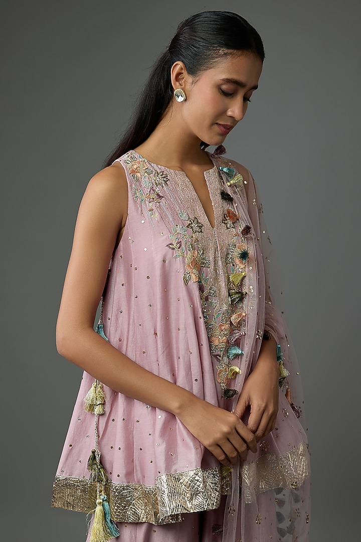 Lilac Silkmul Bridal Sharara Set by Payal Singhal at Pernia's Pop Up Shop