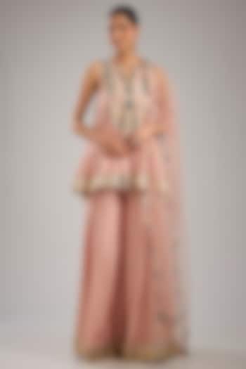 Blush Pink Silk Mul Resham Embroidered Kurta Set by Payal Singhal at Pernia's Pop Up Shop