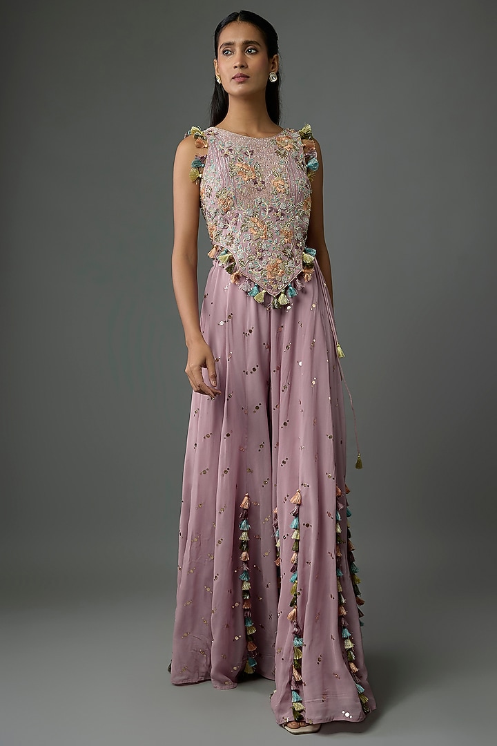 Lilac Mukaish Georgette Wedding Sharara Set by Payal Singhal at Pernia's Pop Up Shop