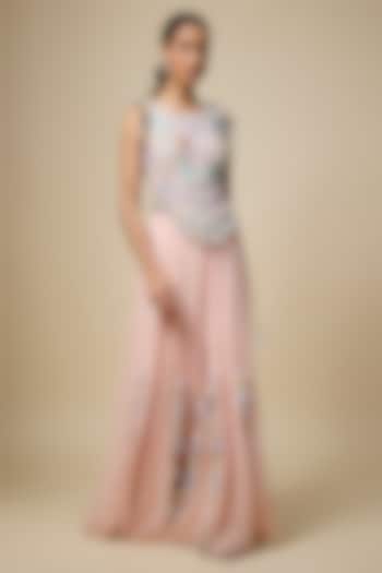 Blush Pink Mukaish Georgette Resham Embroidered Wedding Sharara Set by Payal Singhal at Pernia's Pop Up Shop