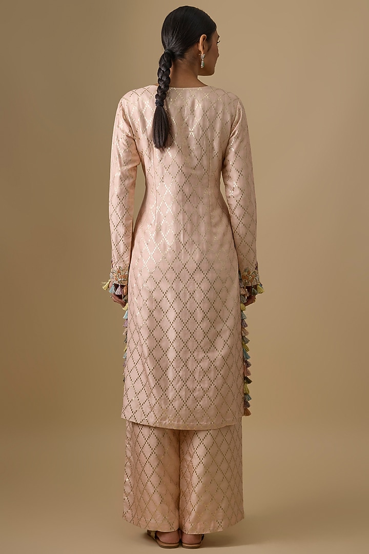 Blush Pink Dola Silk Resham Embroidered Kurta Set by Payal Singhal at Pernia's Pop Up Shop