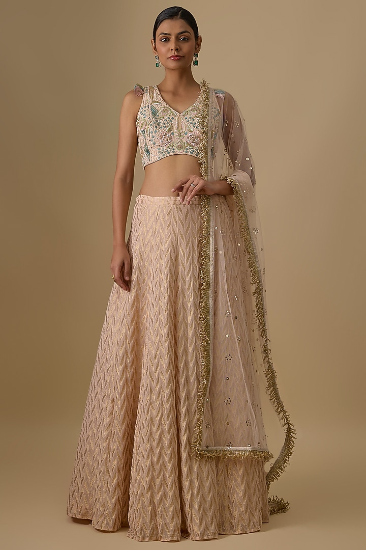 Blush Pink Georgette Embroidered Wedding Lehenga Set by Payal Singhal at Pernia's Pop Up Shop