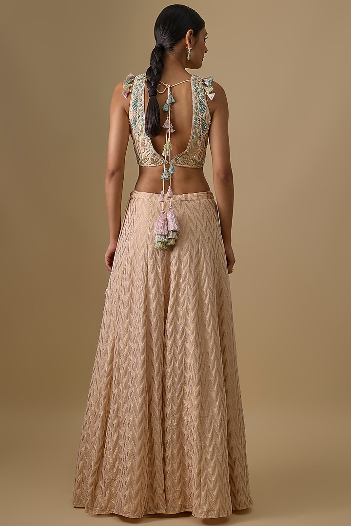 Blush Pink Georgette Embroidered Wedding Lehenga Set by Payal Singhal at Pernia's Pop Up Shop
