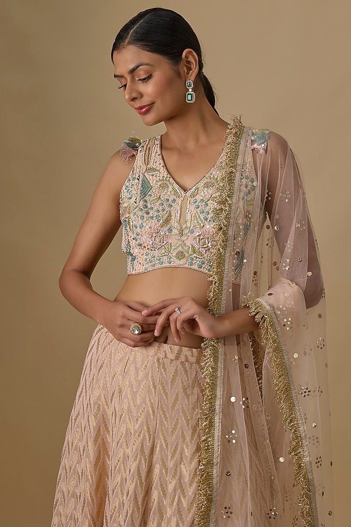 Blush Pink Georgette Embroidered Wedding Lehenga Set by Payal Singhal at Pernia's Pop Up Shop